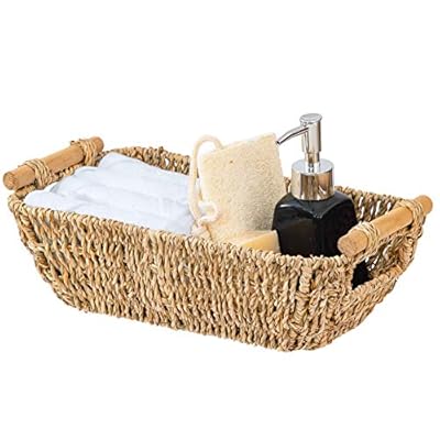 Artera Small Wicker Basket for Bathroom - Woven Seagrass Basket with Wooden Handles for Towels, Wash Cloth,Toilet Paper… 514UzAjmMYL