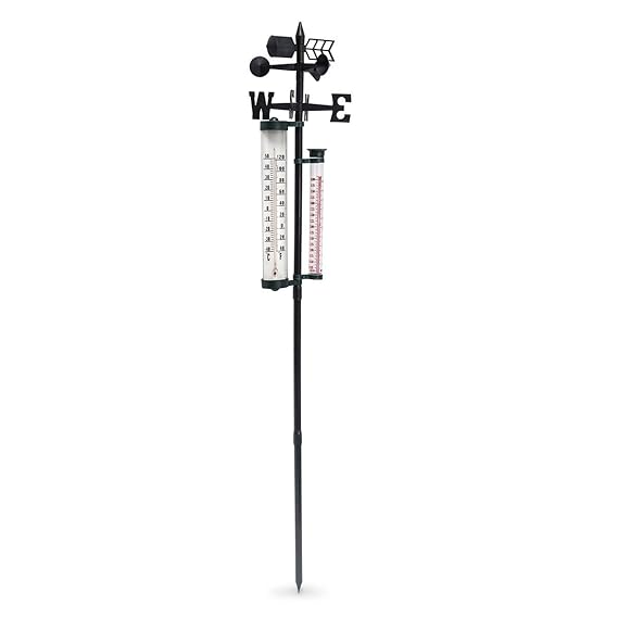 Relaxdays Garden Weather Station with Rain Gauge, Wind Direction Indicator and Wind Gauge 150 cm