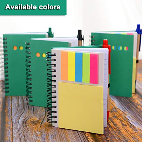 Maxdot 4 Pieces Kraft Paper Steno Pocket Business Notebook Spiral Lined Notepad Set with Pen in Holder, Sticky Colored Notes Page Marker Tabs (Green Cover) - Thumbnail 2