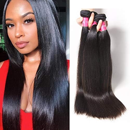 Dinoce Compatible with Longqi Beauty Brazilian Straight Hair 3 Bundles Remy Silky Straight Virgin Human Hair Bundles 300g (24 26 28 Inch, Natural Color)