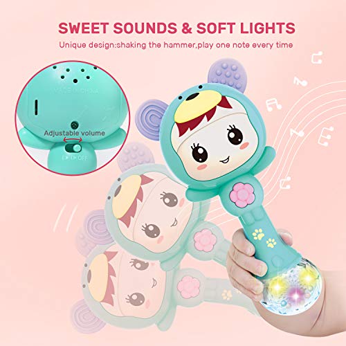 image for Cute Stone Baby Rattles Teethers Set, Rattle Shaker with Light and Mus