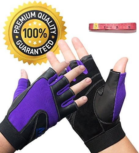 The Best Leather Weight Lifting Gloves for Woman | Anti-slip padded Trainning Gloves For Gym Workout, Crossfit, Bodybuilding ( Bonus Measure Tape ) (Purple, Large)
