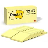 Post-it Notes, 3 x 3 in, The Iconic Canary Yellow Note, 12 Pads | School Supplies and Office Products