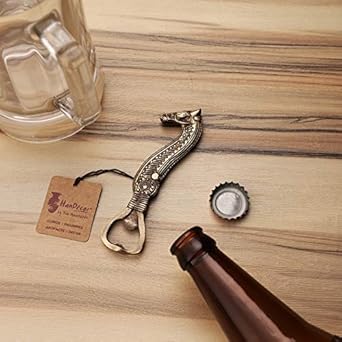 Two Moustaches Brass Sea Horse Bottle Opener