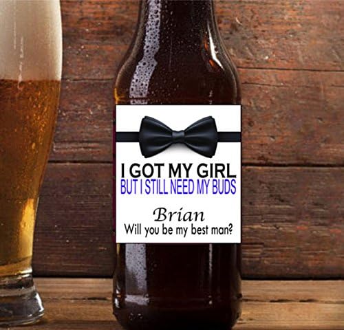 Set of 4 Will You Be My Groomsman Best Man Bow Tie Beer or Whiskey Label Wedding Party Favor Groom Gifts Got my girl still need my buds