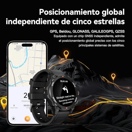 AURAFIT Reloj Inteligente Smartwatch 1.43 AMOLED, GPS Fitness Tracker,a 5ATM Impermeable, Llamadas Bluetooth, Reloj Deportivo Hombres, Incluye Correa Adicional Compatible con Android iOS