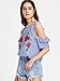 Floerns Women's Cold Shoulder Ruffle Rose Embroidered Striped Top Blue L