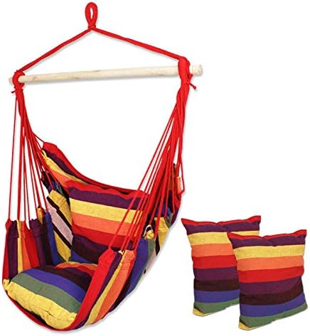 HPD Cotton Striped Hanging Hammock Rope Chair Porch Swing Seat Camping Patio (Rainbow)