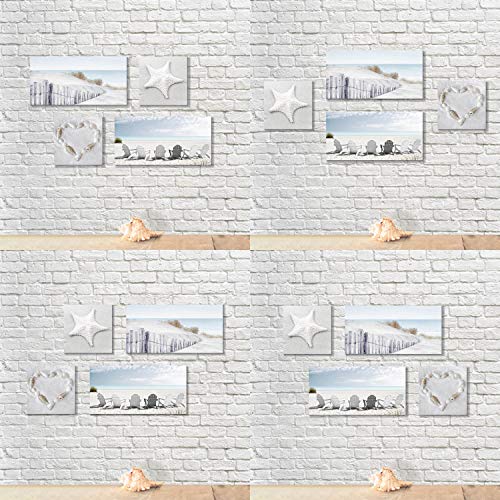 Beach Wall Art Seascape Print: Starfish & Chair on Seaside Giclee Artwork Painting on Canvas for Wall Decor(Overall 36"W x 24"H)