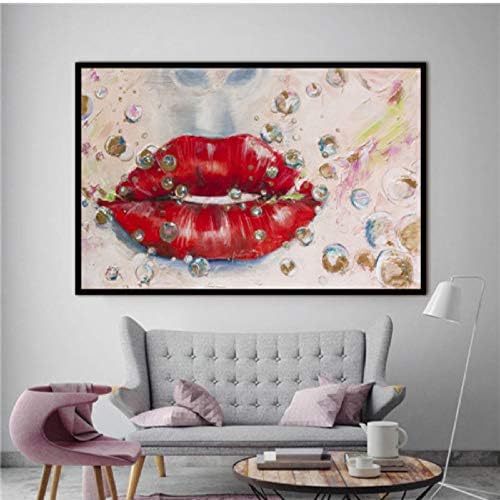 XWArtpic Wall Art Prints Posters Sexy Red Lips Bite Bullet and Money Lipstick Modern Canvas paintings For living room Beauty Salon Decor 40 * 60cm