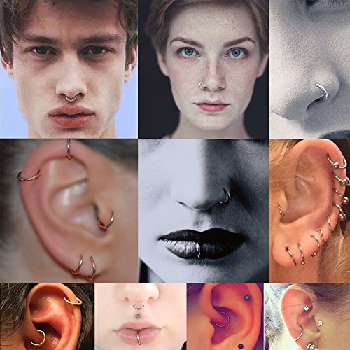 Jstyle 20G 1Pair 8MM Hinged Nose Ring Hoop Seamless Clicker Piercing