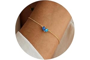 RLMOON Christmas Gifts Stocking Stuffers for Teen Gold Bracelets for Women Dainty 2 Birthstones Heart Charm Bracelet Non Tarnish 14K Gold Plated Red CZ Bracelets for Bridesmaid Mother and Daughter Anniversary Birthday Gift