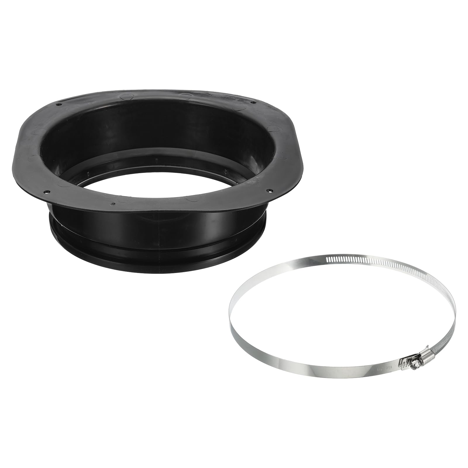PATIKIL 8" Duct Connector Flange, Dryer Vent Wall Plate Square to Round Straight with Ducting Clamp for Air Heating Cooling Ventilation Exhaust Fan, Black