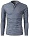 H2H Mens Slim Fit Waffle Pattern Henley-Neck Long Sleeve T-Shirt Blue US S/Asia M (CMTTL087)