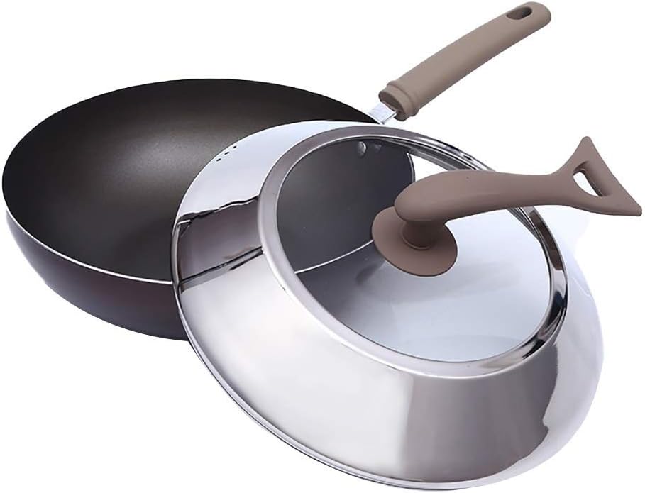ZXYY Sartén Wok Olla Antiadherente de Aluminio con Tapa Utensilios de