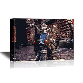 Retro Style Canvas Wall Art - Close Up Picture of Scooter on The Street - Gallery Wrap Modern Home Art | Ready to Hang - 12x18 inches