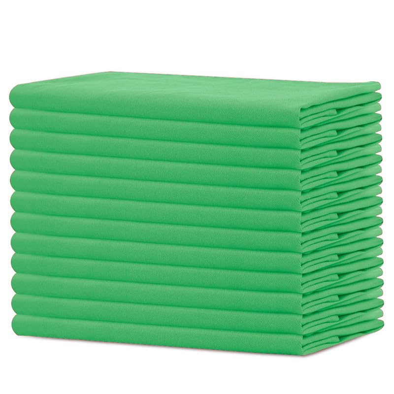 Sweet Needle - Pack of 12-100% Cotton Oversized Dinner Napkins 45 CM x 45 CM (18 IN x 18 IN), Leaf Green - Heavy weight fabric for daily use with Mitered corners finish