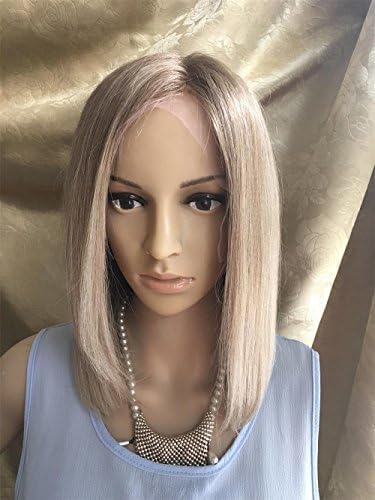 Elegant Medium Straight light ash brown to Blonde 12 Inches Human Hair Bob Wig (14 Inches,Lace Front, Same as picture)