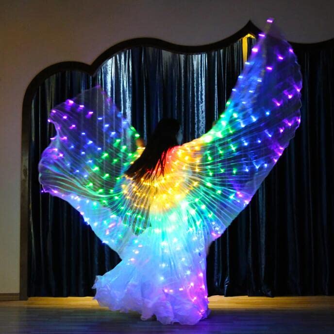 AIHANCH LED Isis Wings Belly Dance Light Up Wings Adults - 300 Lamp Beads Colorful Glow Dance Wings with Telescopic Sticks for Women Stage Show Halloween Christmas Party (145cm)