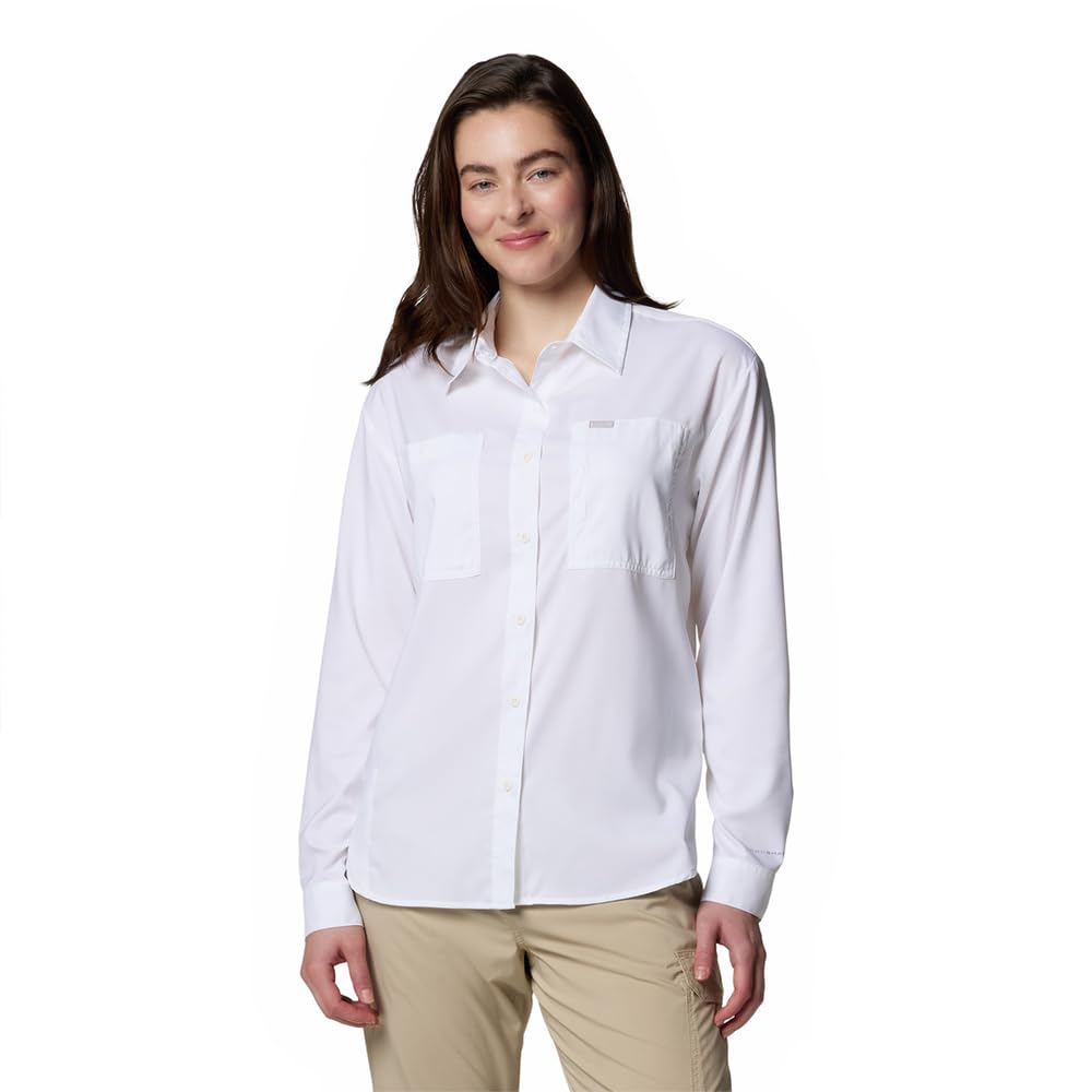 Columbia Women’s Silver Ridge Utility Long Sleeve Shirt, White, Large