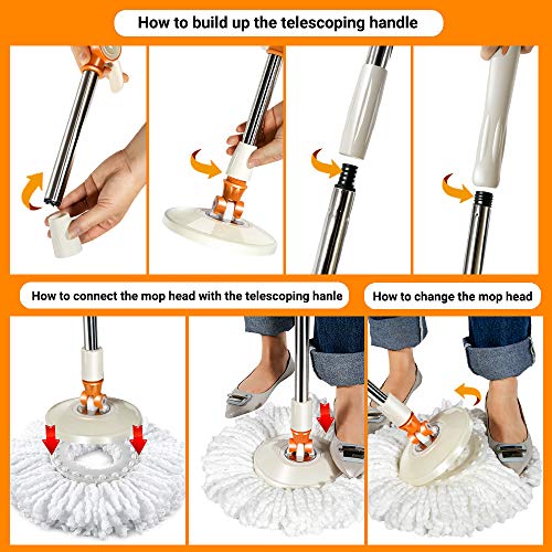 Masthome Microfiber Spin Mop and Bucket, Mop Bucket System on Wheels