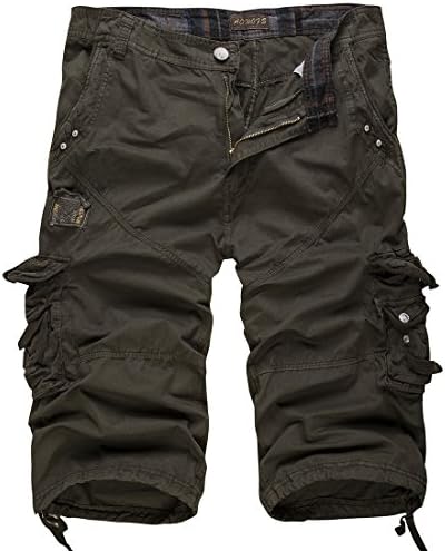 Men's Relaxed Fit Solid Long Cargo Shorts Capri Pants (no belt) (36, Army Green)