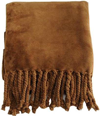 Anna Ricci 50"x60" Modern Simplicity Soft Micro Mink Tassel Throw Blanket - Coffee