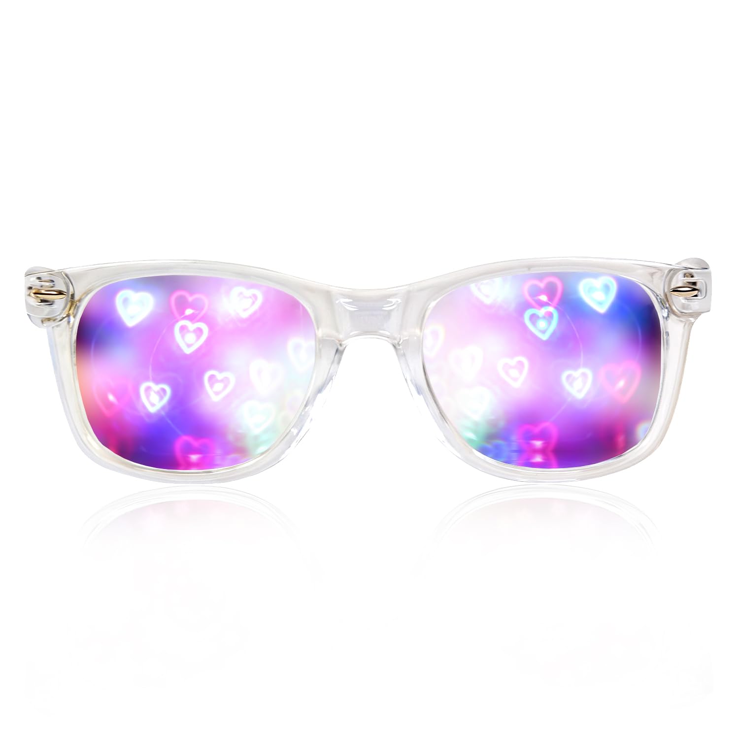 GloFX Heart Effect Diffraction Glasses - See Hearts! - Special Effect Rave EDM Festival Light Changing Eyewear (Clear)