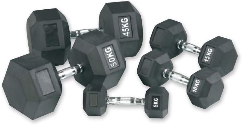 MAR | Rubber Hex Dumbbells, Exercise Weights Dumbbells Set, 5kg, 10kg Dumbbell Set, 15kg, 20kg, 25kg, Weights Set, Weights Sets Home Gym Fitness Hexagonal Dumbbells Kit Weight Lifting (Single & Set)