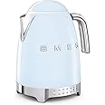 SMEG 7-Cup Variable Temperature Electric Kettle - Retro Style Aesthetic with Advanced Technology - Stainless Steel, 1400W, 120V, 360° Swivel Base, Keep Warm Function (Pastel Blue)