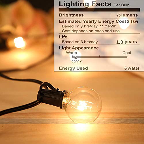 Yuusei Outdoor String Lights, 25Ft G40 Globe String Light with 15 Pcs