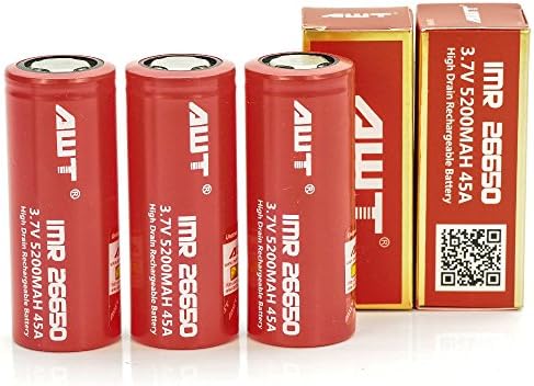 AWT IMR 26650 5200MAH 45A 3.7V rechargeable batteries | 3-Pack | high drain ion battery
