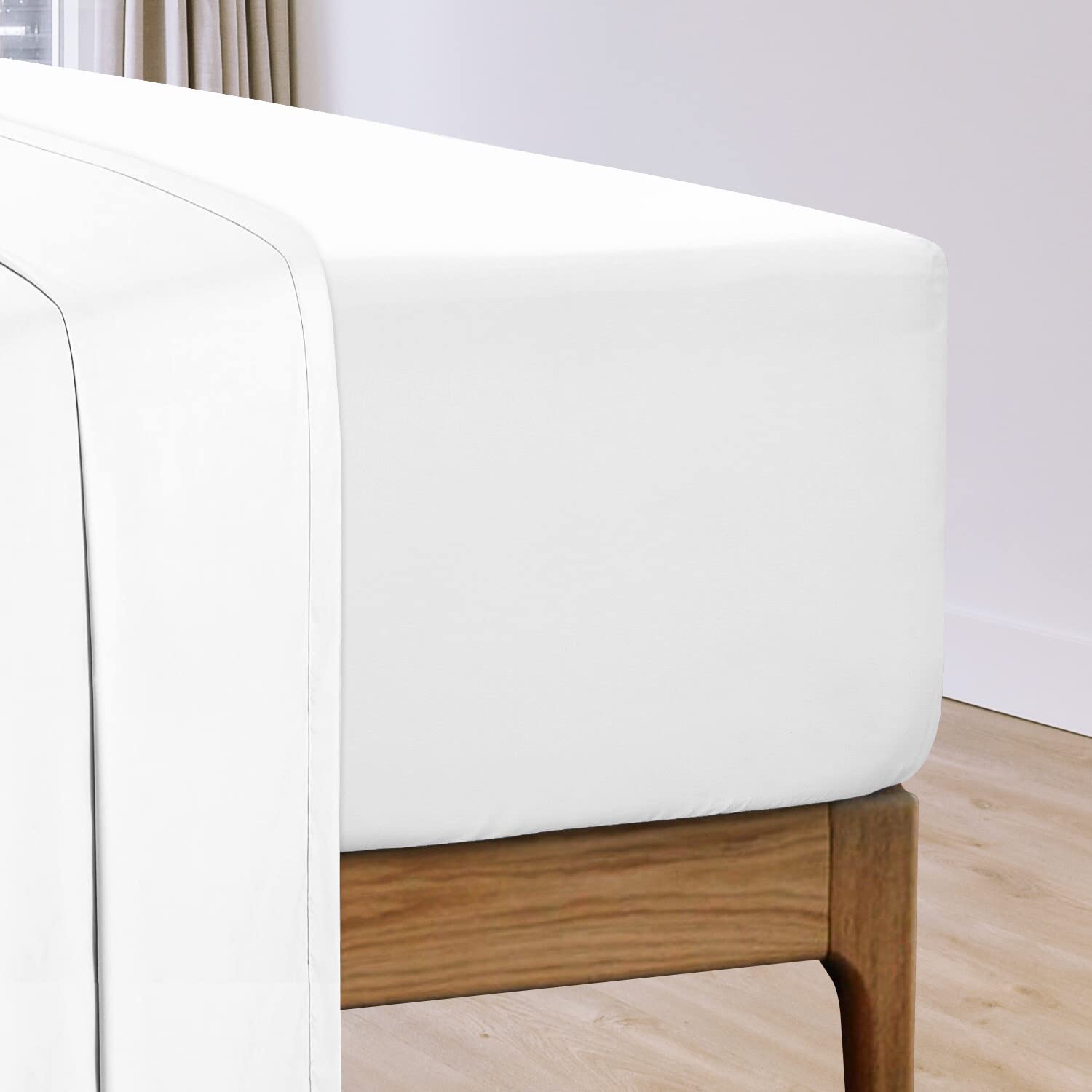 Pizuna Cotton Percale Super King Fitted Sheet White,100% Long Staple Combed CottonFitted Sheet 180x200 cm,Percale Weave Superking Fitted Sheet Extra Deep 40 cm Fit 1 PC White — image 1