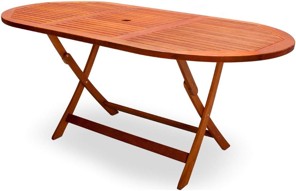 Amazon Com Cucunu 63x34 Inch Outdoor Dining Table In Eucalyptus Wood With Umbrella Hole I Oval Foldable Patio Table For Garden Terrace Or Balcony I Patio Tables Kitchen Dining