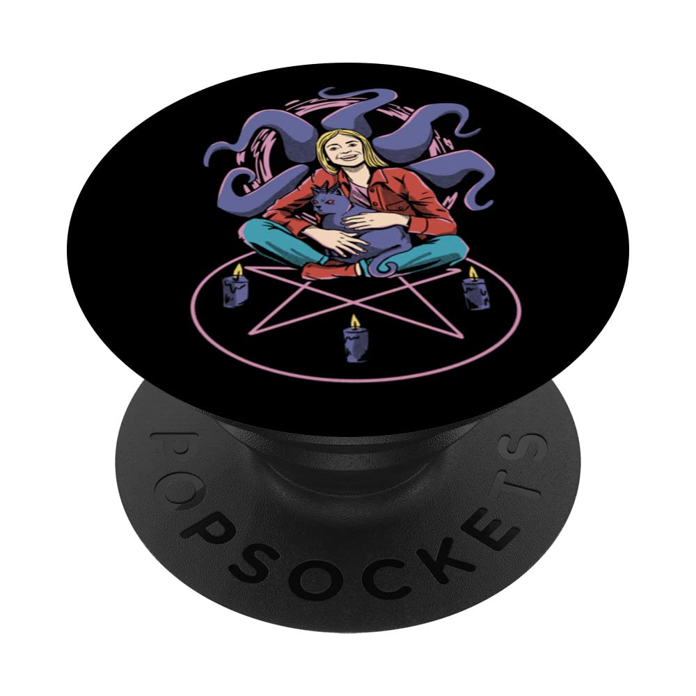 Pet cat and watch horror movies demonic occult horror fan PopSockets Swappable PopGrip