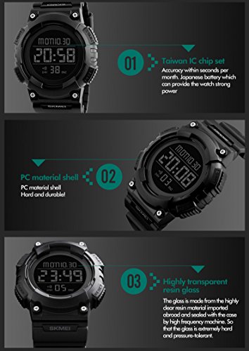 Men's Digital Waterproof Sports Watch Military Multifunction Dual Time Countdown Stopwatch Alarm Back Light 50M Waterproof Watch (Blue)