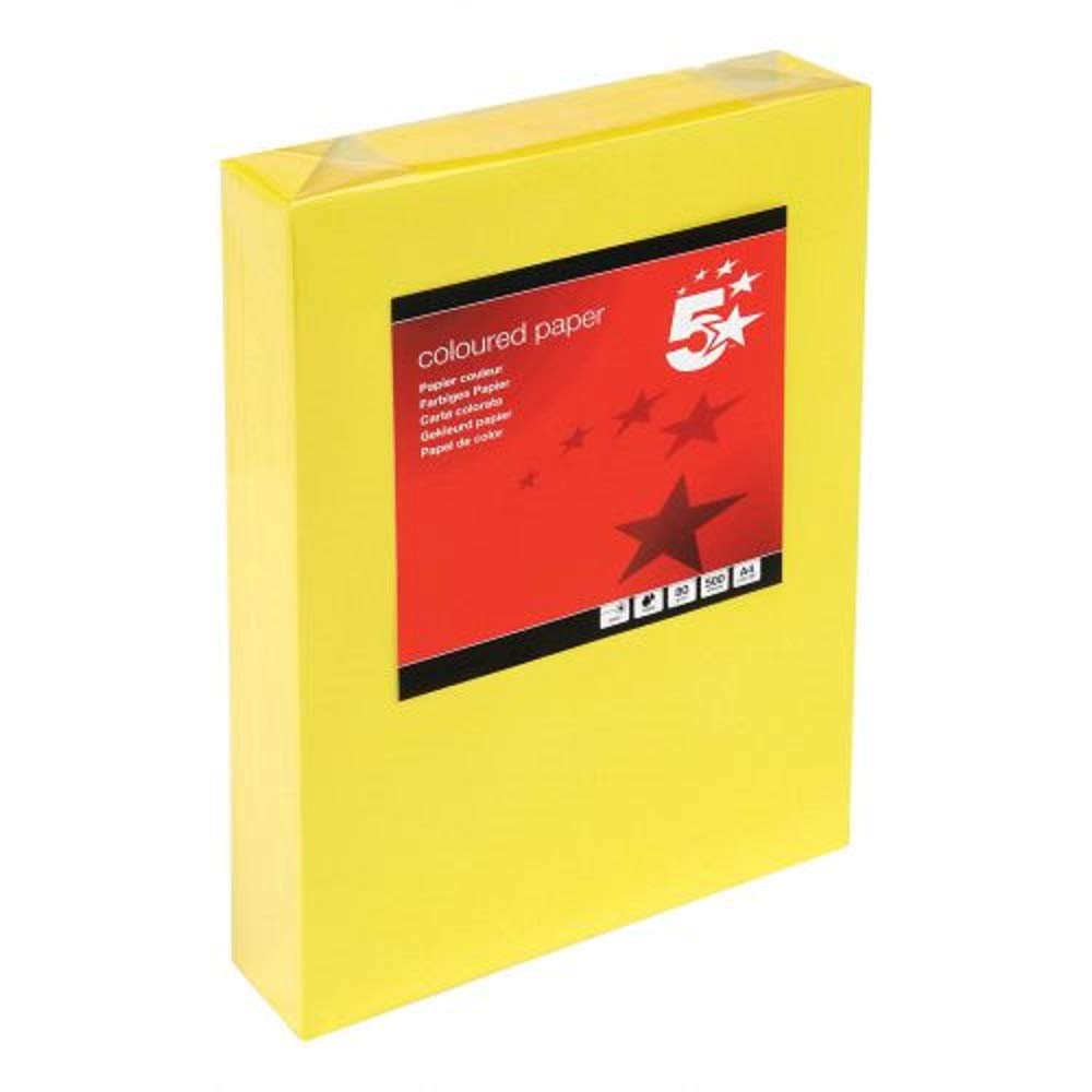 5 Star Coloured Copier Paper Multifunctional Ream-Wrapped 80gsm A4 Deep Yellow [500 Sheets]