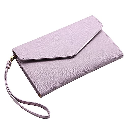 Krosslon Rfid Passport Holder Wristlet Travel Wallet Trifold Documents Organizer Slim Purse, Fit US UK CA Passport Cover Traveling Accessories for Women, Pale Mauve(207#) - Thumbnail 4