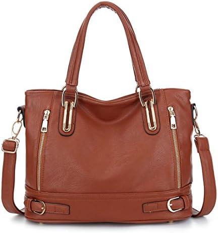Mayshe Women's Large Capacity Pu Leather Hobo bags Zipper Shoulder Satchel Handbags Tote Bags Brown
