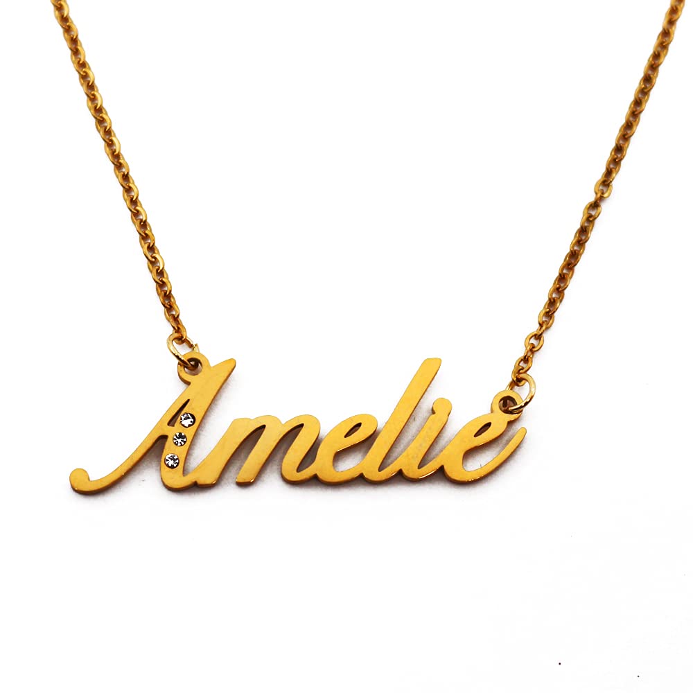 Kigu Name Necklace Amelie - Gold Tone - Custom Name Necklace - Personalised Jewellery for Ladies- Customised Jewellery for Girls- Custom Pendant Amelie