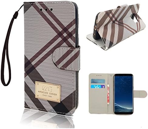 Samsung Galaxy S8 Synthetic Eco-Leather Wallet Kickstand Case with Wristlet and Card Slot, ArcticBell Phone Case (Brown)
