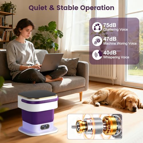 Mini Washing Machine, 15L 2 in 1 Portable Washing Machine with Spin and 3 Cleaning Modes for Small Clothes, Folding Camping Washing Machine for Travel, Apartments (Purple)