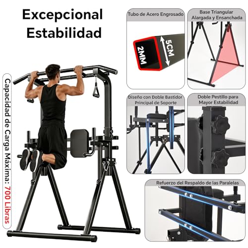 GOHOMKIC Barra de Dominadas Plegable, Estructura Triangular, Estación de Barra de Inmersión de Gimnasio en Casa, Altura Ajustable, Equipo de Entrenamiento de Fuerza Multifuncional