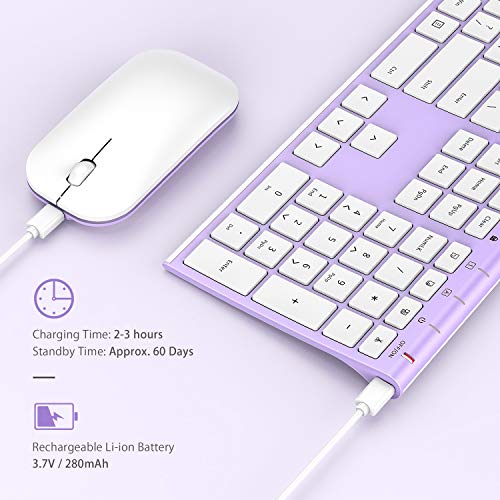 Rechargeable Wireless Keyboard Mouse, Jelly Comb 2.4GHz Ultra Slim Full Size Wireless Keyboard