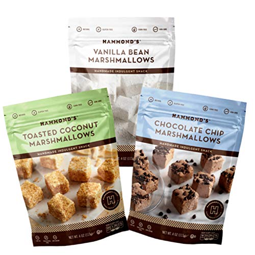 Hammond's Candies Bundle of Gourmet Marshmallows - 4oz Bags -1 each of Chocolate Chip, Vanilla Bean, & Toasted Coconut