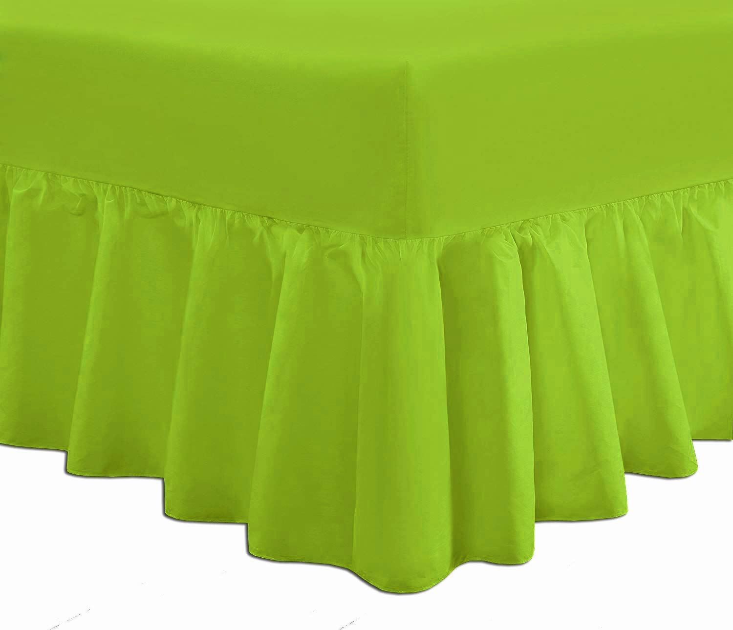 DTEX HOMES Luxury Extra Deep Frilled Valance Fitted Sheets, 4FT Small Double Green