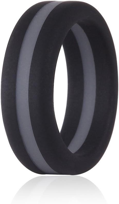 Simpleonly Silicone Wedding Bands with Blue Red Black Gunmetal Thin Line for Men