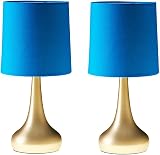 MiniSun Modern Chrome Teardrop Touch Table Lamp Set of 2 with Blue Fabric