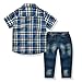FERENYI US Kids Clothing Boys Casual Short Sleeved Plaid Shirt and Denim Jeans Sets Blue 4T(110)