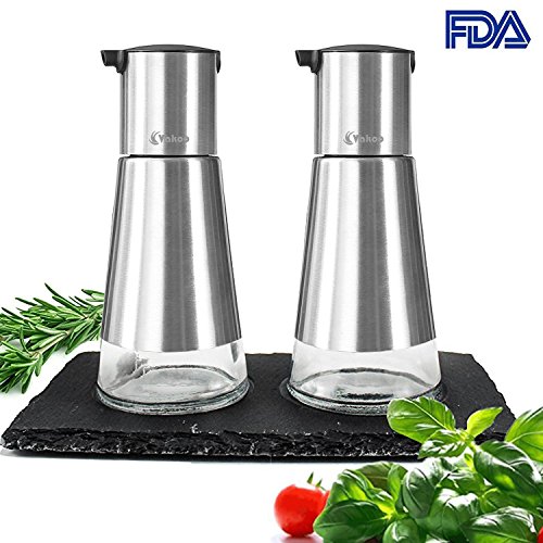Kitchen Oil Dispenser - VAKOO Stainless Steel Olive Oil and Vinegar Cruet Dispenser Set - BPA-free Leak-proof Glass Oil Bottles - Best Cooking Oil Container for Kitchen - Thumbnail 7